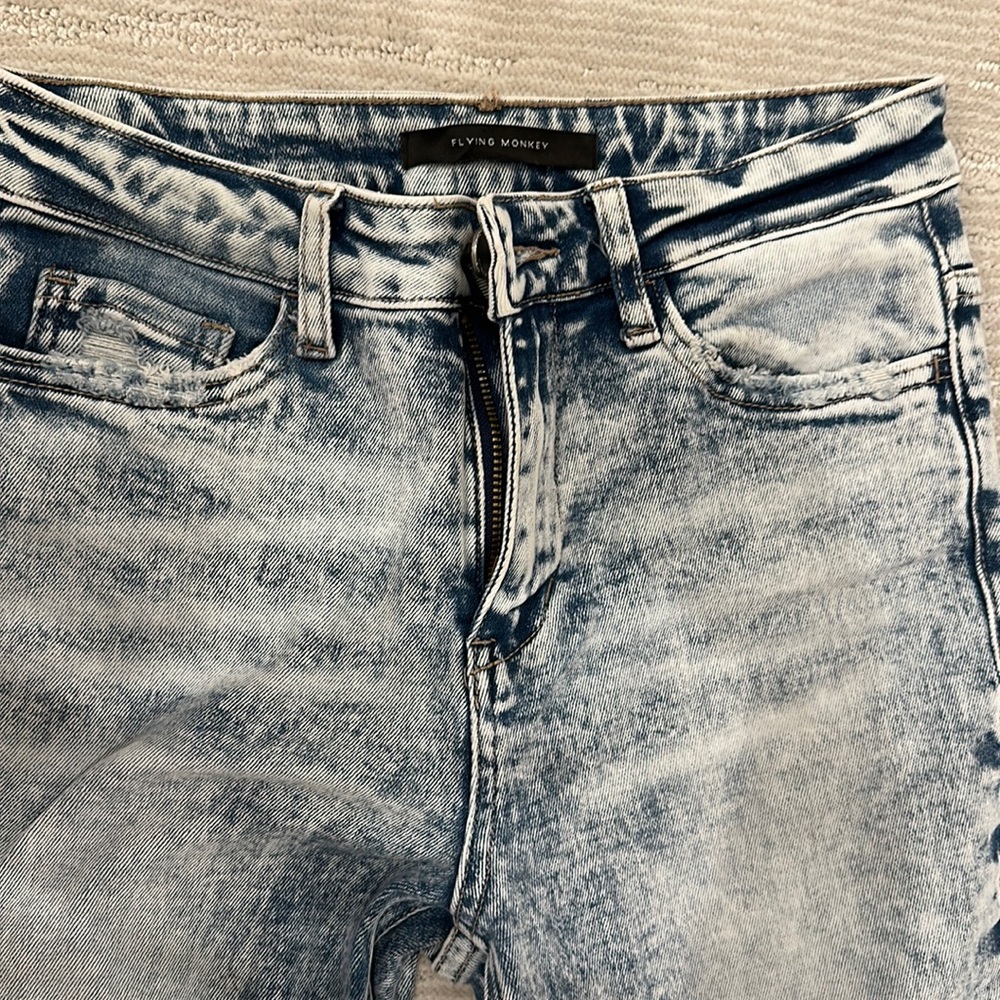 Flying monkey wide leg flare distressed jean